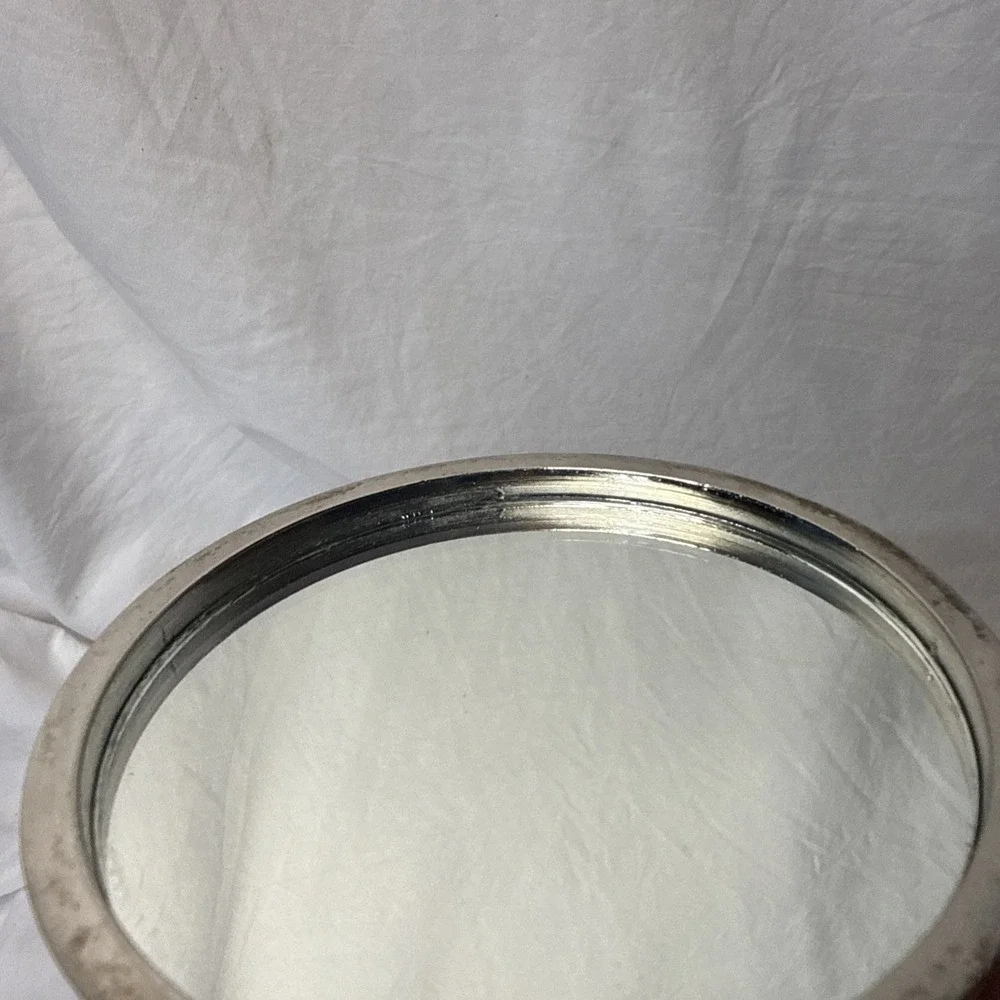 Vintage Silver Plate Round Makeup Vanity /Purse Hand Mirror 3.75
